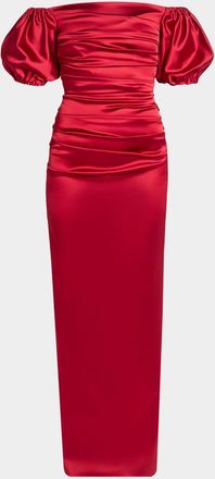 Talbot Runhof Off-The-Shoulder Stretch Satin Duchesse Column Gown