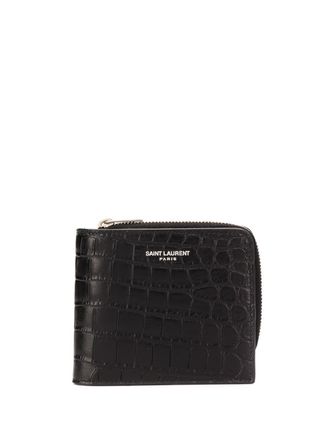 Saint Laurent matte crocodile embossed zip-around wallet - men - Nappa Leather - One Size - Black