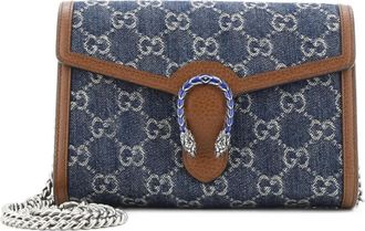 Gucci Dionysus kleine GG denim crossbodytas met ketting - Blauw