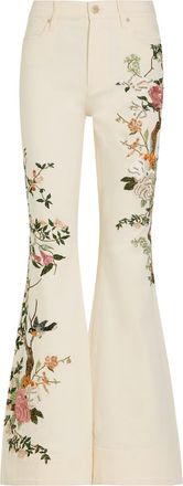 Alice & Olivia Beautiful Floral-embroidered Flared-leg Jeans - White - 27 (W27 / UK8-10 / S)