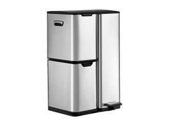 Vente-Unique Cubo de reciclaje de acero inoxidable con pedal - 3 compartimentos - 60L - DUMEO