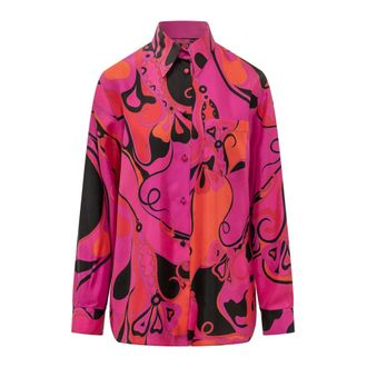 Pucci Shirts, female, Pink, Size: L Orchidee Print Silk Shirt