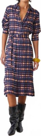 Suncoo Cecily Buttoned Tartan-Effect Dress In Blue