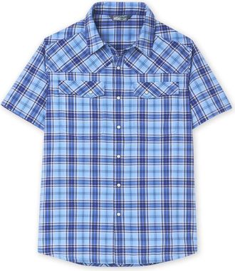 Stio | Mens Eddy Shirt Short Sleeve, Size Extra Extra Extra Large in Larkspur Blue Plaid