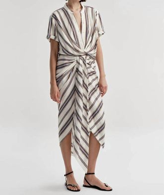 A.L.C. Leonore Short Sleeve Striped Linen Shirt In Panna Multi