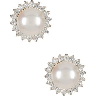 Splendid Pearls Halo CZ & 8-8.5mm Cultured Freshwater Pearl Stud Earrings in Natural White at Nordstrom Rack