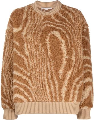 Stella McCartney graphic-pattern crew-neck jumper - women - Polyester/Virgin Wool/Wool/Polyamide/Elastane - L - Brown