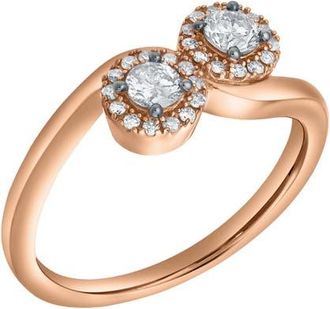 LuvMyJewelry Rosalita 0.50 Cts Natural Diamond Toi et Moi Halo 14K Gold Ring in 14K Rose Gold at Nordstrom, Size 7