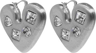 Jacquemus Heart-Shaped Sculptural Silver Earrings With Geometric Crystals