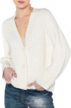 Kinross Cashmere Luxe Mixed Stitch Cardigan In Pearl Beige