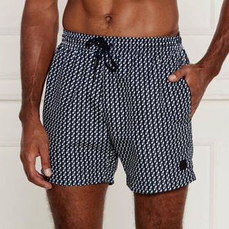 HUGO BOSS Mens Vibe Geometric Print Swim Trunks, Navy
