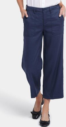 NYDJ Wide Leg Crop Linen Blend Pants in Oxford Navy at Nordstrom, Size 10P