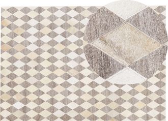 Beliani Beliani - Alfombra De Piel Marr&oacute;n Y Beige Con Motivo Geom&eacute;trico De Rombos 160 X 230 Cm Estilo Retro Seslice