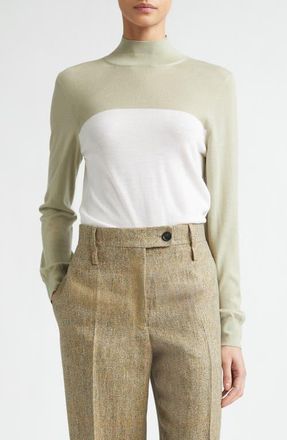 Ferragamo Two-Tone Wool Turtleneck Sweater in White/Sage at Nordstrom, Size Medium