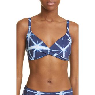 Lafayette 148 New York Shibori Tie Dye Twist Detail Bikini Top in Parisian Blue Multi at Nordstrom Rack, Size Large
