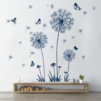 OEM Pegatinas De Pared De Diente De Le&oacute;n Azul, Calcoman&iacute;as De Pared De Flores Azules, Pegatina De Pared De Mariposa De Diente De Le&oacute;n Para Salas De Estar,