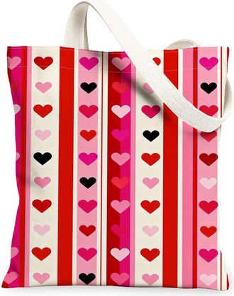 Generic ValentineS Day Hearts Canvas Tote Bags, Stylish Love Reusable Grocery Bags, Lightweight Washable Travel Shopping Canvas, Red, 13x15 Inch