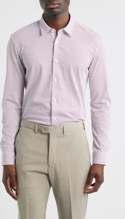 BOSS Geo Print Slim Fit Knit Button-Up Shirt in Dark Red at Nordstrom Rack, Size Xx-Large