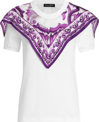 Dolce & Gabbana T-shirt in cotone con inserti stile foulard - Bianco