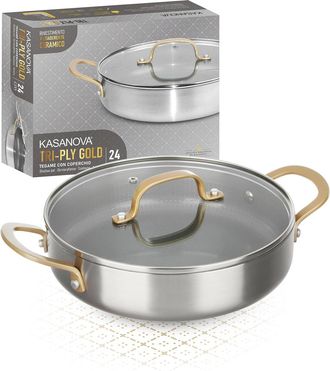 KASANOVA Tegame 24 cm triplo strato Tri Ply - Gold con coperchio