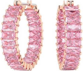 Swarovski Matrix Hoop Earrings - Baguette Cut, Pink, Rose Gold-Tone Plated