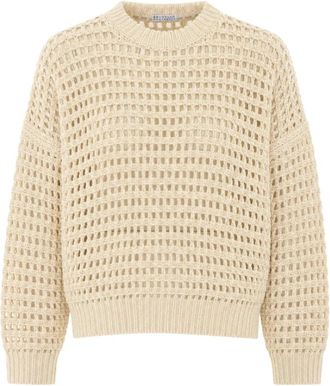 Brunello Cucinelli Ronde hals gebreide kleding - Dames - Ronde hals truien - Beige - S - Pailletten - Truien & Vesten