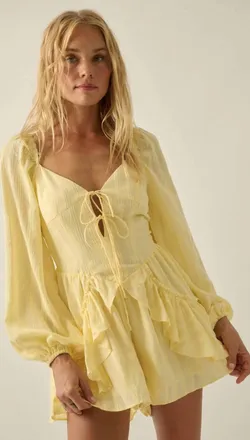 Promesa Gabi Ruffle Romper In Misted Yellow