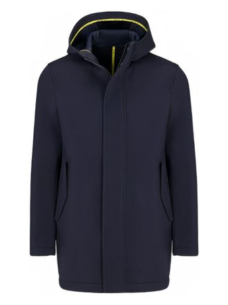 Manuel Ritz Hooded Blue Parka With Concealed Front Zipper And Flap