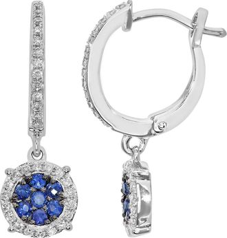 Diamant L'&eacute;ternel Womens 9ct White Gold Pave Set Diamond and 0.35ct Sapphire Round Drop Earrings - One Size