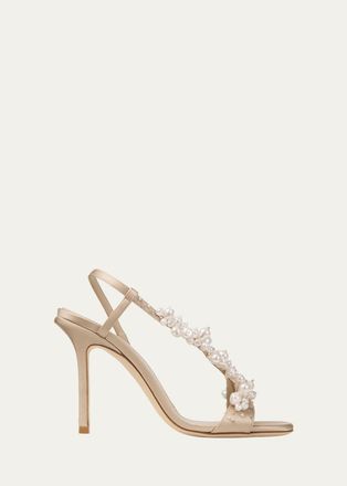 Jimmy Choo London 100mm Irina Pearly Asymmetric Satin Sandals