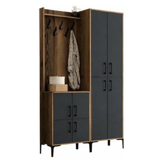Dmora Muebles De Entrada Dgottard, Entrada Para Perchas, Composici&oacute;n Para Atrio, Consola De Almacenamiento Multifunci&oacute;n, 120x35h200 Cm, Nogal Y Antracita - 