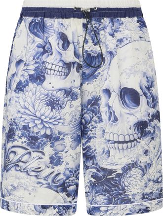 Philipp Plein Linen Bowling Shorts All-Over Ceramic