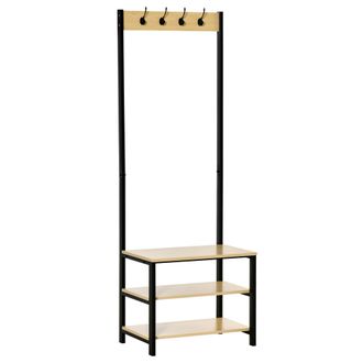 HOMCOM Homcom - Perchero De Pie Perchero Met&aacute;lico Zapatero Con 3 Estantes Y 4 Ganchos Para Colgar Ropas Para Pasillo Entrada 60x40x175 Cm