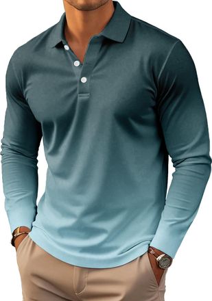 Generic Casual Long Sleeve Polo Shirts for Men 2025 Long Sleeve Gradient Color Pullover Tops (UK, Alpha, 3XL, Regular, Regular, 4)