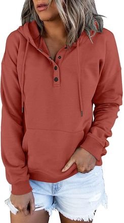 Generic Deals of The Day Sale Black of Friday Sweatshirts for Women UK Clearance Casual Button Down Long Sleeve Hoodies With Pocket Solid Color V-Neck Hood Pu