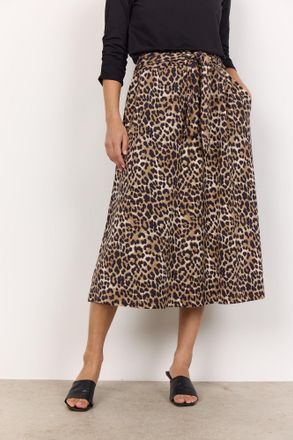 Soyaconcept Midirock SOYACONCEPT SC-OPHIA 5, Damen, Gr. M, beige (sand combi), Web, Obermaterial: 75% Modal, 20% Polyester, 5% Elasthan, animal-print, gemustert, 