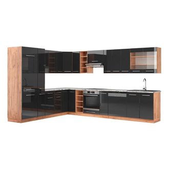 Vicco Cocina Esquinera Fame-line, Antracita Brillo Intenso/roble Dorado El&eacute;ctrico, 347 X 257 Cm, Et M&aacute;rmol