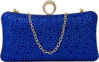Generic Ladies Ring Top Clasp Lock Women Shinny Diamante Clutch Hand Bag Chian Strap Purse 819 (Royal Blue)