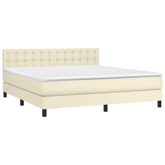 vidaXL Cama Box Spring Colch&oacute;n Y Led Cuero Sint&eacute;tico Crema 160x200 Cm Vidaxl