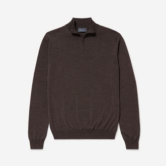 Oliver Sweeney Mens Merino Wool Quarter Zip Jumper - Brown - Size X-Large
