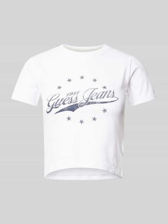 Guess Cropped T-Shirt mit Label-Print in Weiss, Gr&ouml;&szlig;e L