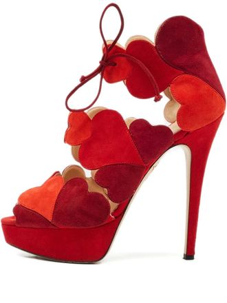 Charlotte Olympia heart-motif suede sandals - Red