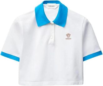 Versace Geborduurde Katoenen Polo - Dames - Polos - Wit - S - Katoen - Tops