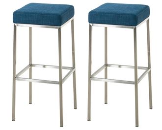 Clp Clp - Set De 2 Taburetes Montreal En Tela Altura 80 Cm Azul Acero Inoxidable