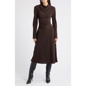 Mango Caro Ruched Long Sleeve Midi Dress in Chocolate at Nordstrom Rack, Size 6