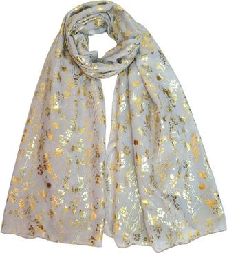 Lina & Lily Gold Glitter Floral Pattern Scarf Shawl Hijab (Silver)(Size: 180 X 75 cm)
