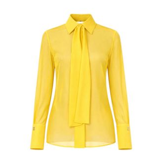 Elisabetta Franchi Blouses, female, Yellow, Size: 2XL Georgette Shirt with Neck Sash
