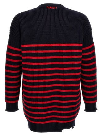 Marni Striped Virgin Wool Cardigan - Black