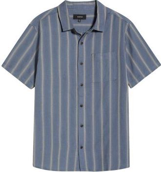 Roark Crosswinds Short Sleeve Cotton Blend Dobby Button-Up Shirt in Neptune at Nordstrom, Size Xx-Large