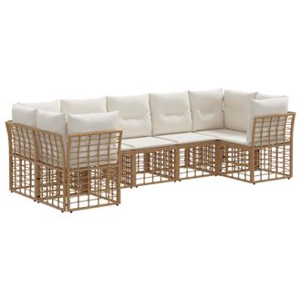 vidaXL Conjunto De Sof&aacute;s De Exterior 7 Pcs Natural Y Crema Poli&eacute;ster Vidaxl